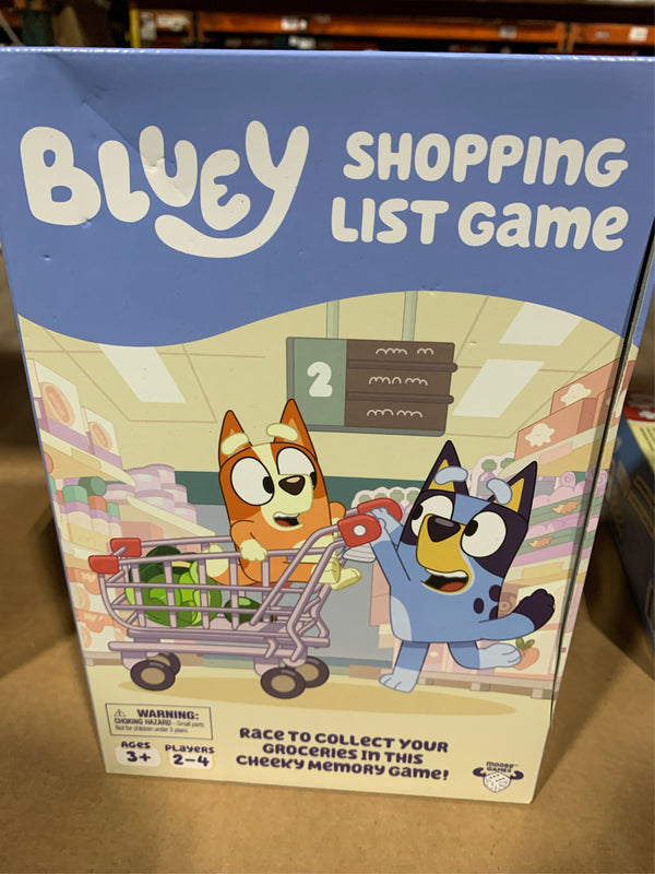 Bluey Shopping List Game, Join Bluey, Bingo, Bandit & Chilli On a Fun Supermarket Adventure, Race To Fill Your Trolley In This Fun Memory and Matching Game, 2-4 players, Ages 3+ -F7-0090