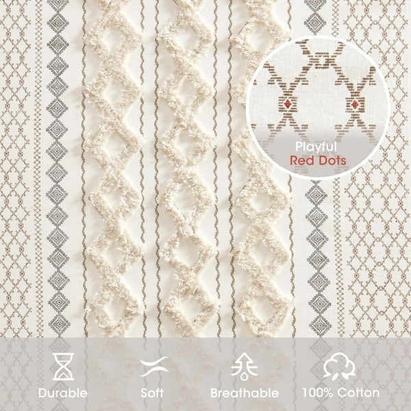 INK+IVY Imani 100% Cotton SINGLE PANEL Curtain Tufted Chenille Stripe Geometric Print Mid-Century Look Rod Pocket Top Drape for Living Room, Privacy Window Treatment for Bedroom, 50" W x 108" L, Ivory -A11-1285 -B11-1292