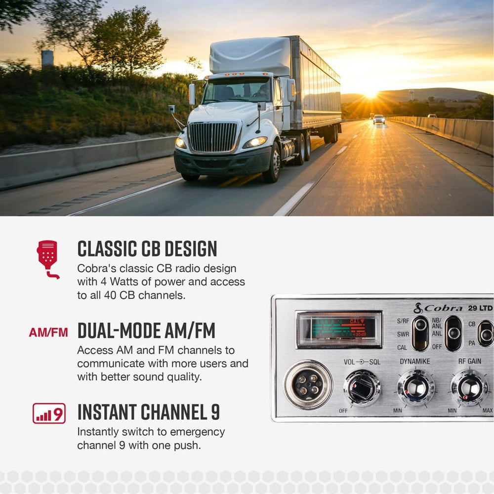 Cobra 29 LTD Classic AM/FM Professional CB Radio - Easy to Operate, Emergency Radio, Instant Channel 9, 4-Watt Output, Full 40 Channels, Adjustable Receiver and SWR Calibration, Black 1392