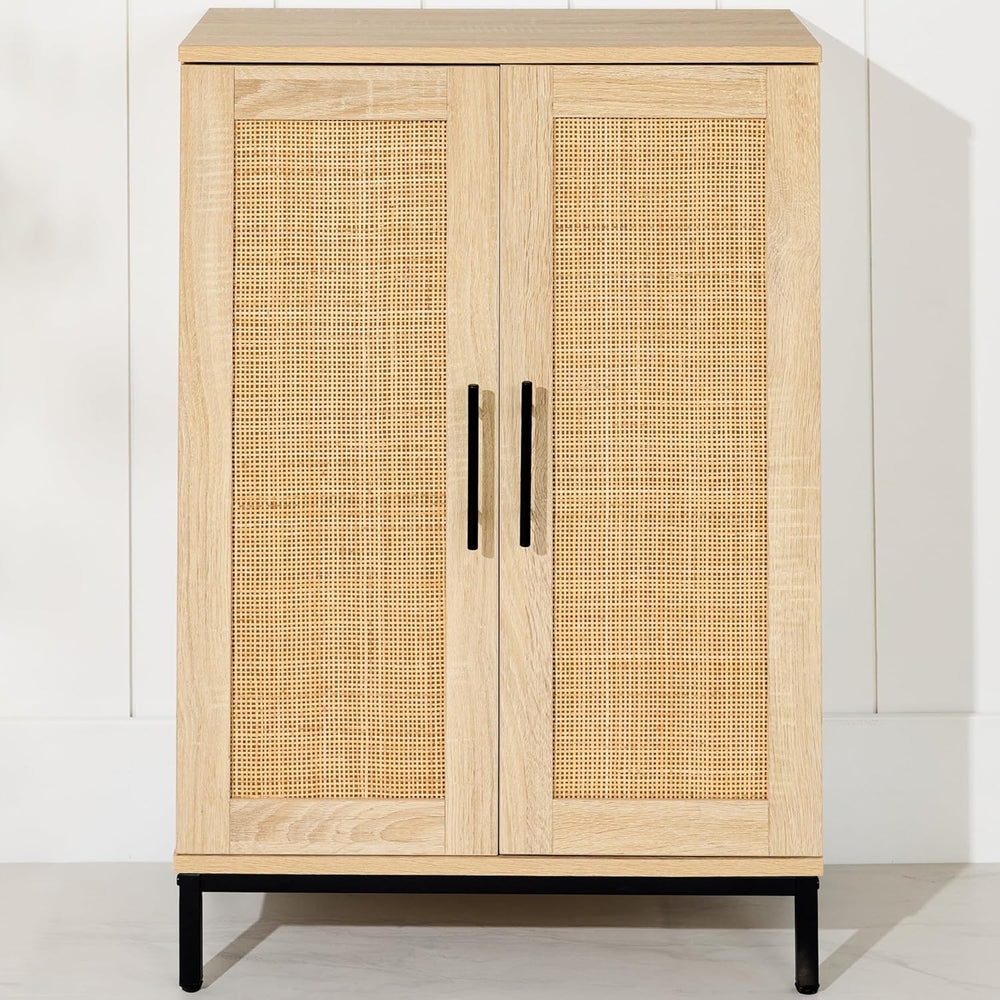 2-Door Natural Rattan Storage Cabinet w/ Adjustable Shelves — H38