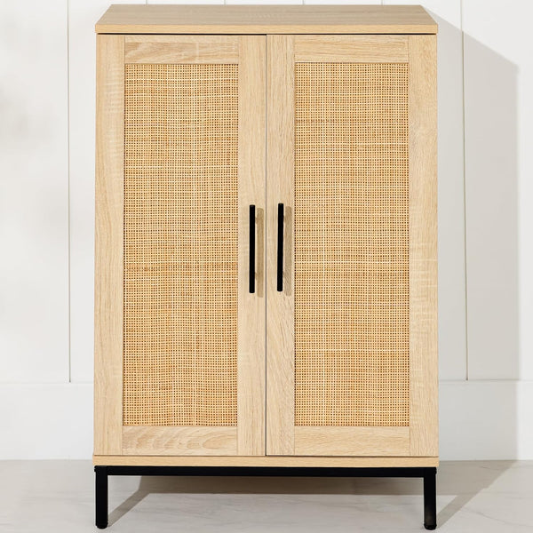 2-Door Natural Rattan Storage Cabinet w/ Adjustable Shelves — H38