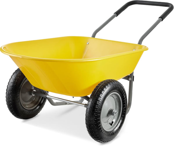 Dual-Wheel Utility Yard Wheelbarrow Garden Cart — Yellow — H25