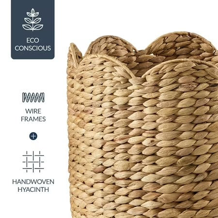 Best Choice Products Scalloped 3PC Water Hyacinth Nesting Baskets - Natural -E5-1657