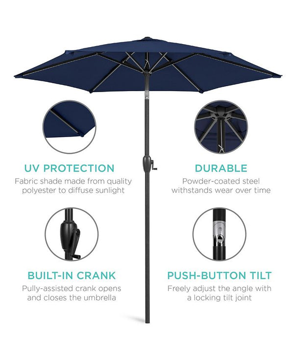 Best Choice Products 7.5ft Heavy-Duty Outdoor Market Patio Umbrella w/ Push Button Tilt, Easy Crank - Blue -L4-0381