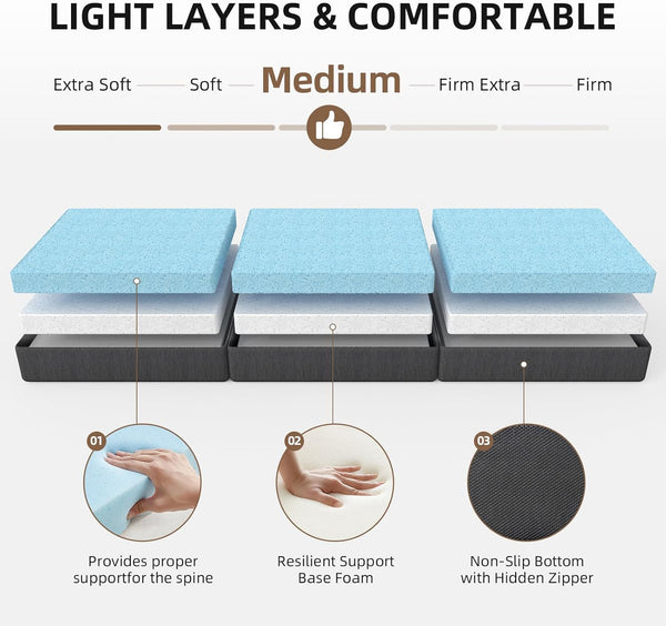 Tri Folding Mattress - Foldable Mattress for Travel/RV/Camping/Road Trip/Guest Room/Yoga, Tri-fold Memory Foam Mattress with Washable Cover, Handle & Non-Slip Bottom - H1 - 976