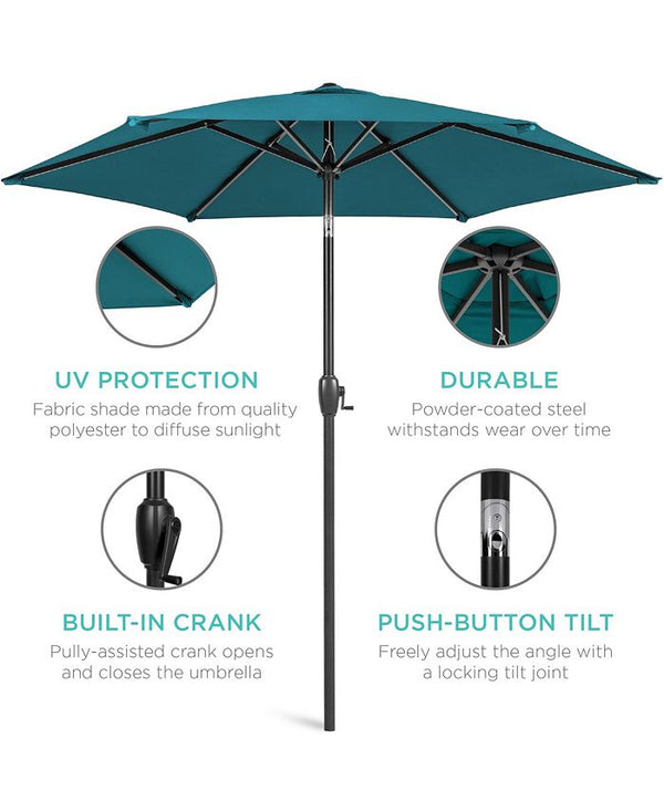Best Choice Products 7.5ft Heavy-Duty Outdoor Market Patio Umbrella w/ Push Button Tilt, Easy Crank - Blue -J1-0324