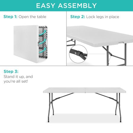 Best Choice Products 6ft Plastic Folding Table, Indoor Outdoor Heavy Duty Portable w/ Handle, Lock - White - E4 - 982