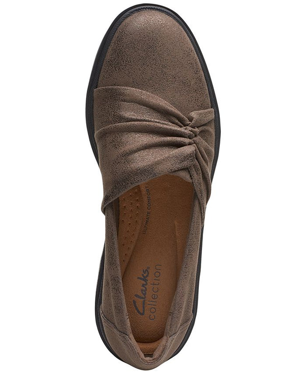 Clarks Women's Calla Style Ruched Slip-On Flats - Brown - 9.5W - B5 - 1378
