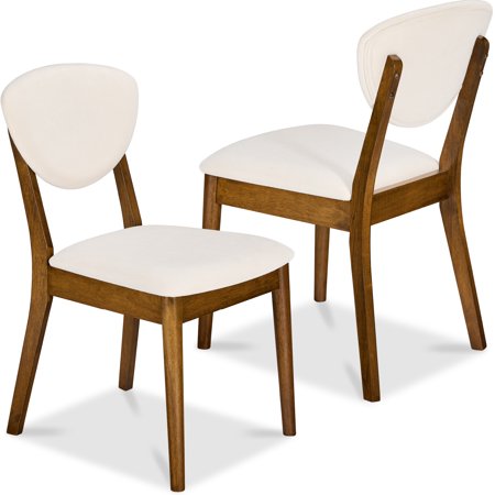 Best Choice Products 2-Piece Mid-Century Modern Wood & Upholstered Dining Chair Set - Walnut/Cream - A1 - 1429