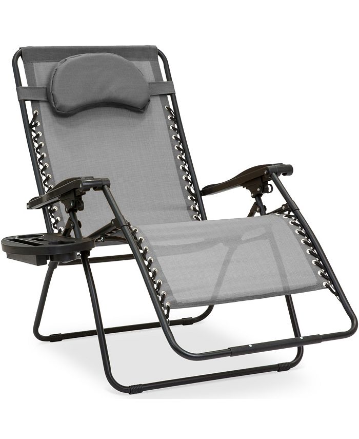 Oversized Zero Gravity Chair, Folding Outdoor Patio Lounge Recliner w/ Cup Holder - Gray - K84