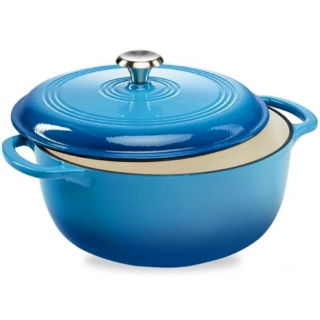 7.5 Quart Enamel Cast-Iron Dutch Oven, Heavy-Duty Cookware w/ Dual Handles, Lid - Blue - 236