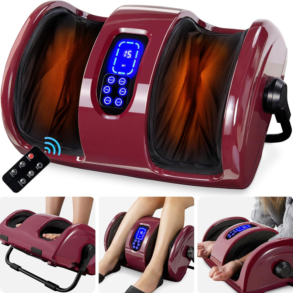 Heated Shiatsu Foot Massager for Pain Relief, Plantar Fasciitis, Neuropathy, Blood Circulation w/Compact Design - Burgundy - 333