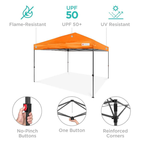 10 ft. x 10 ft. Orange Easy Setup Pop Up Canopy Instant Portable Tent w/1-Button Push and Carry Case - B3 - 449