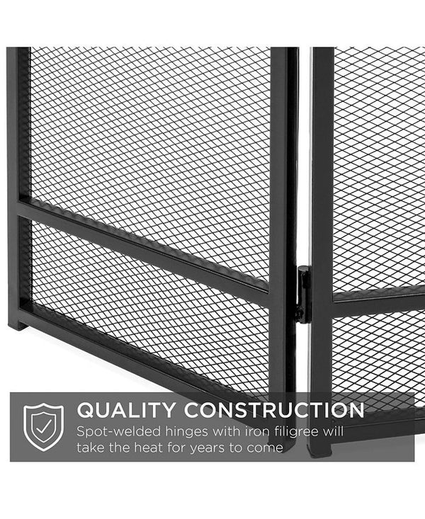Best Choice Products 47.5x27.25in 3-Panel Steel Mesh Fireplace Screen, Spark Guard w/ Rustic Worn Finish - Black - NO SIZE - H3 - 1605