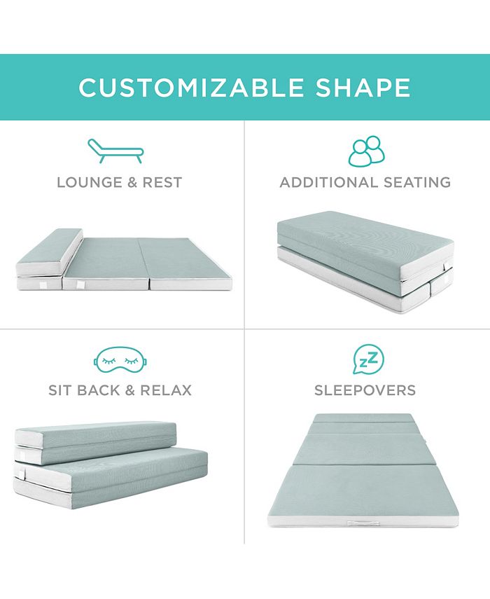 Best Choice Products 4in Thick Folding Portable Seafoam Mattress Topper w/ Carry Case, Washable Cover - Green - Full - B3-0463