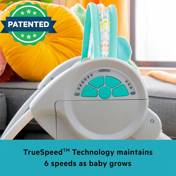 Bright Starts Portable Automatic 6-Speed Baby Swing with Adaptable Speed, Taggies, Music, Removable-Toy-Bar, 0-9 Months 6-20 lbs (Whimsical Wild) 1966