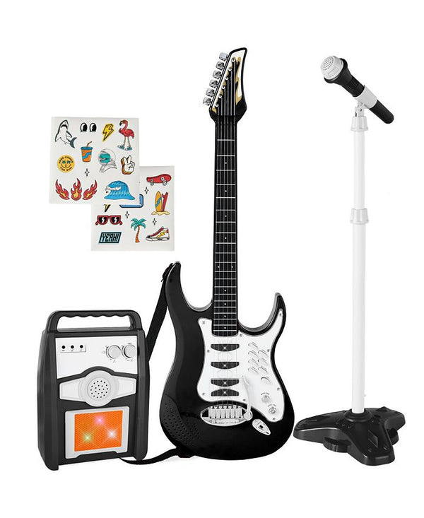Best Choice Products Kids Electric Musical Guitar Toy Play Set w/ 6 Demo Songs, Whammy Bar, Microphone, Amp, AUX - Black - NO SIZE - L1 - 1945