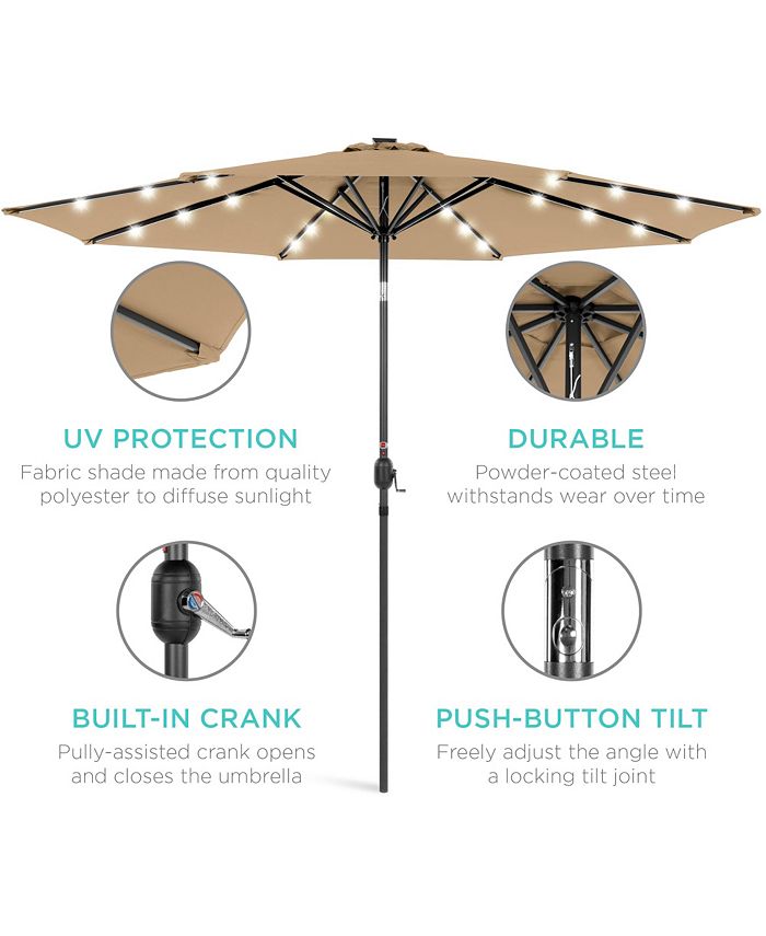 Best Choice Products 10ft Solar LED Lighted Patio Umbrella w/ Tilt Adjustment, UV-Resistant Fabric - Tan/Beige - 0 -L4-0373