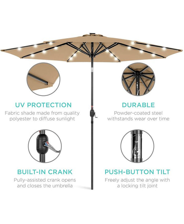 Best Choice Products 10ft Solar LED Lighted Patio Umbrella w/ Tilt Adjustment, UV-Resistant Fabric - Tan/Beige - 0 -L4-0373