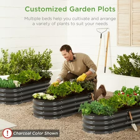 Best Choice Products 4x2x1ft Outdoor Raised Metal Oval Garden Bed, Planter Box for Vegetables, Flowers - Dark Green - K5 - 432