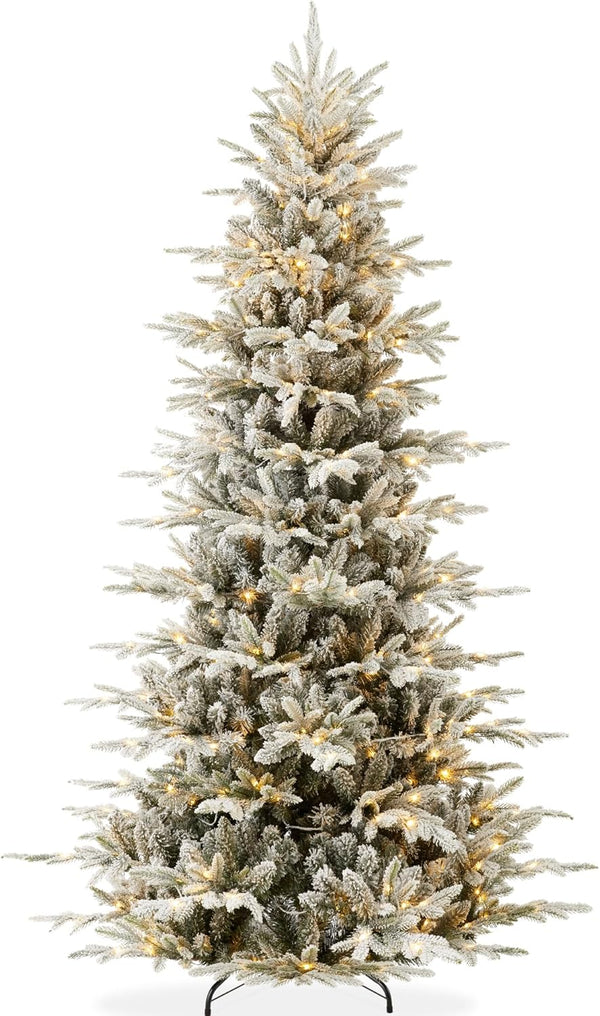 Lighted Aspen Christmas Tree, 6ft Flocked Artifical Noble Fir, Pre-Lit White & Multicolored LED Lights Premium Holiday D cor - Green - K54