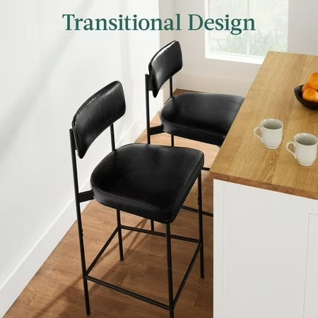 Best Choice Products Set of 2, Armless Counter Height Bar Stools, Modern PU Faux Leather Stools - Midnight Black - D1 - 996