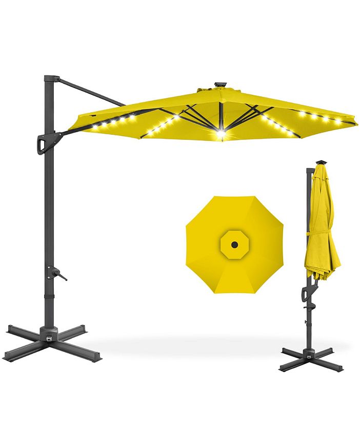 Best Choice Products 10ft 360-Degree Solar LED Lit Cantilever Patio Umbrella, Outdoor Hanging Shade - Yellow - L4 - 342