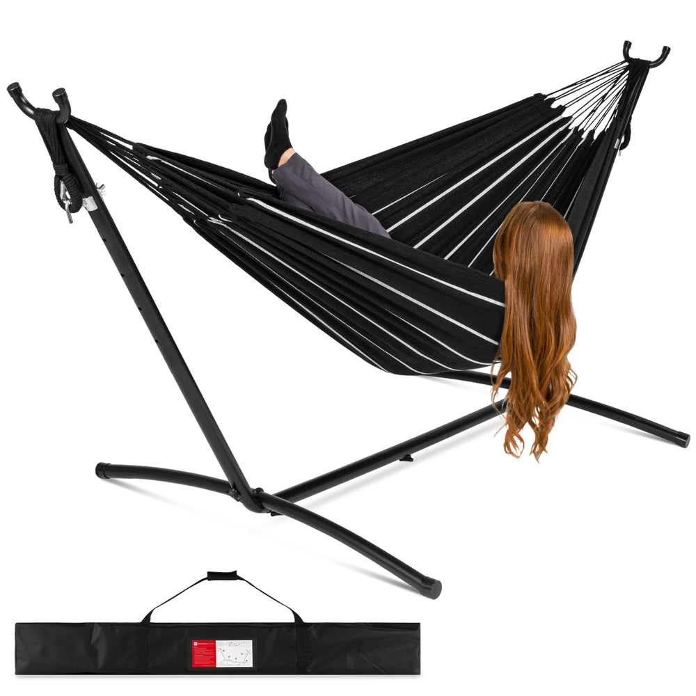 2-Person Brazilian-Style Cotton Double Hammock with Stand Set W/ Carrying Bag 294