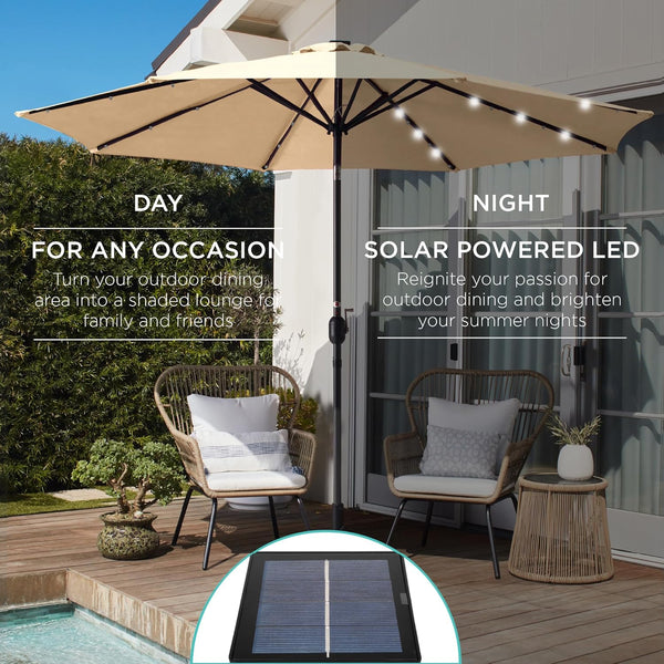 Best Choice Products 10ft Solar Polyester LED Lighted Patio Umbrella w/Tilt Adjustment and UV-Resistant Fabric 1490