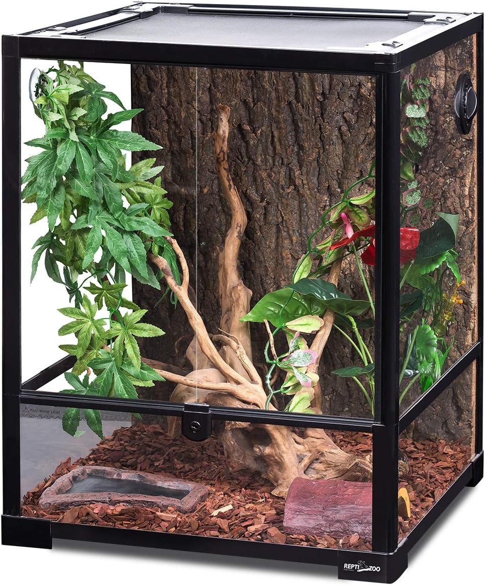 REPTI ZOO Reptile Glass Terrarium, 18" x 18" x 24" Front Opening with Double Hinge Door & Top Screen Ventilation, 30 Gallon Tank Large Reptile Terrarium (Knock-Down) - A3 - 410