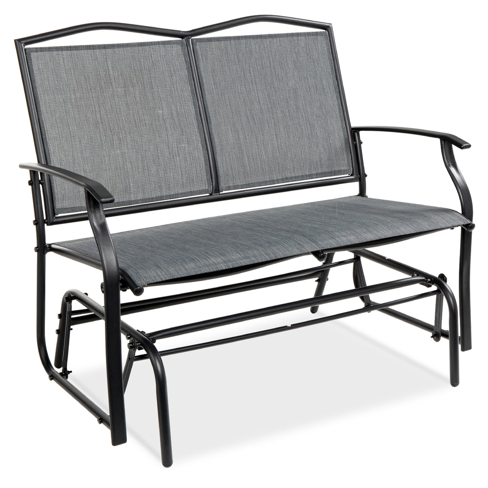 2-Person Outdoor Swing Glider Steel Patio Loveseat Bench Rocker W/ Armrests - Gray 778