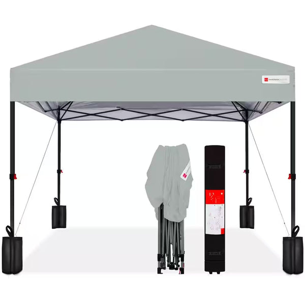 10 ft. x 10 ft. Silver Easy Setup Pop Up Canopy Instant Portable Tent with 1-Button Push and Carry Case - K85