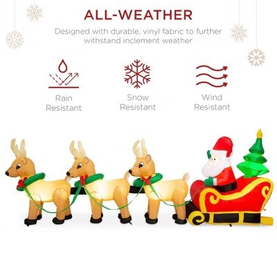 Best Choice Products 9ft x 3ft Lighted Inflatable Christmas Santa Claus & Reindeer Indoor Outdoor w/ Electric Fan Blower - K4 - 404