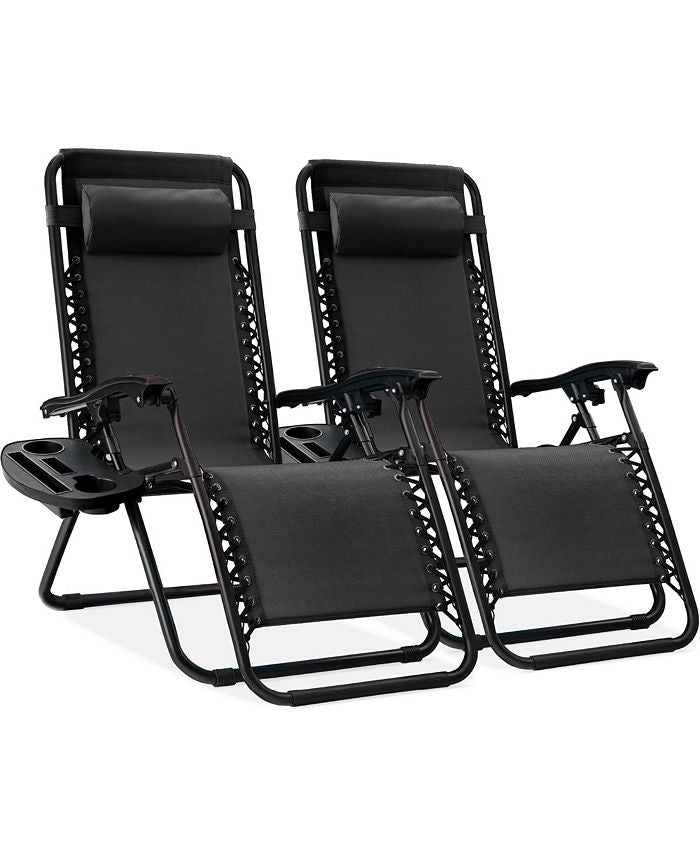 Best Choice Products Set of 2 Zero Gravity Lounge Chair Recliners for Patio, Pool w/ Cup Holder Tray - Black - M2 - 1946