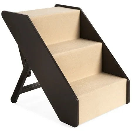 3-Step Foldable Adjustable, Wide Wooden Carpeted Pet Stairs for Injured, Elderly Dog & Cat M19