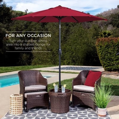 Best Choice Products 7.5ft Heavy-Duty Outdoor Market Patio Umbrella w/ Push Button Tilt, Easy Crank - Merlot - L7 - 462