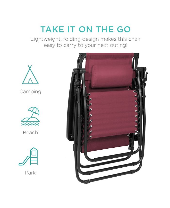 Best Choice Products Folding Zero Gravity Recliner Patio Lounge Chair w/ Canopy Shade, Headrest, Tray - Red -M2-0379