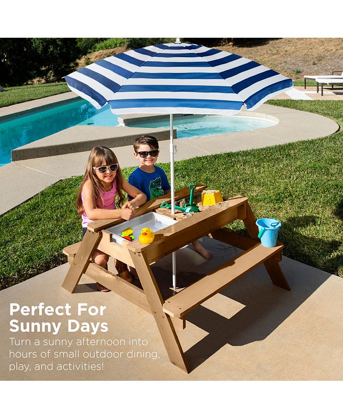 Best Choice Products Kids 3-in-1 Outdoor Convertible Activity Sand & Water Picnic Table w/ Umbrella - Blue 1766