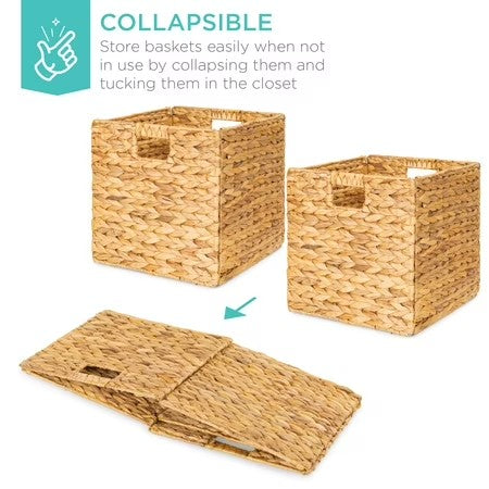 Best Choice Products 10.5x10.5in Hyacinth Storage Baskets, Set of 5 Multipurpose Collapsible Organizers - Natural - K1 - 359