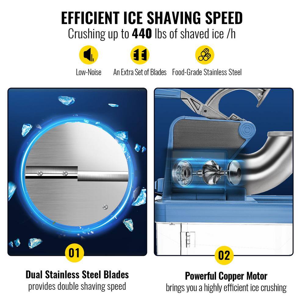 1150 oz. Commercial Ice Crusher 440 LBS/H 300W White Snow Cone Machine Stainless Steel Shaved Ice Machine, 110V - D8 - 711