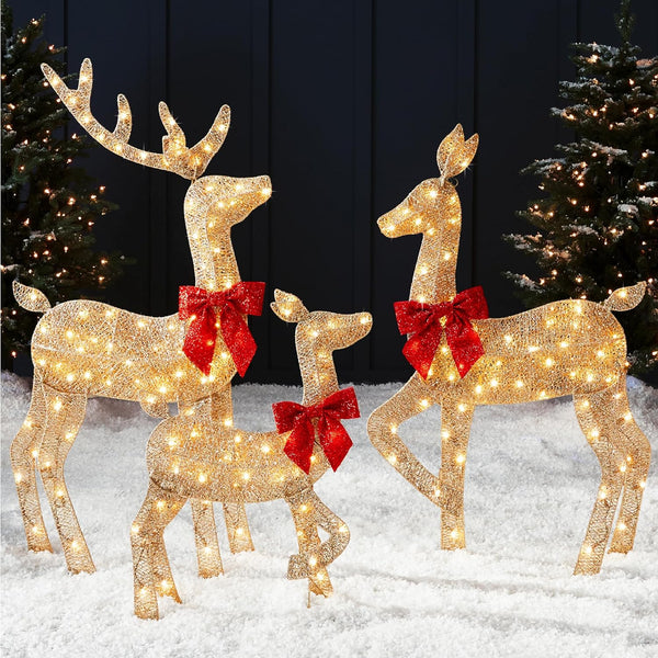 Best Choice 4ft Lighted 3-Pc Deer Set, 175 LEDs — Gold — F93