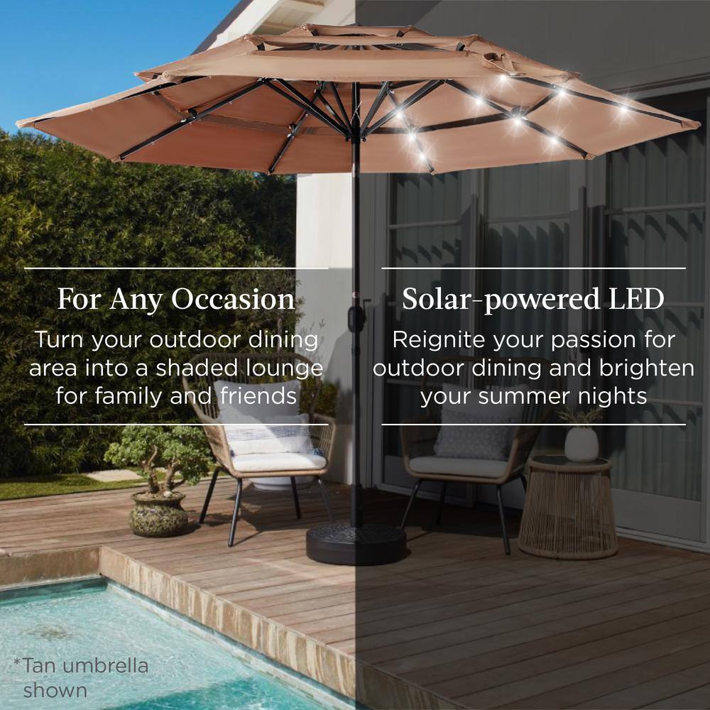 10 ft. Steel Market Solar Tilt Patio Umbrella with 24 LED Lights, Tilt Adjustment, Easy Crank in Slate - K7 - 461