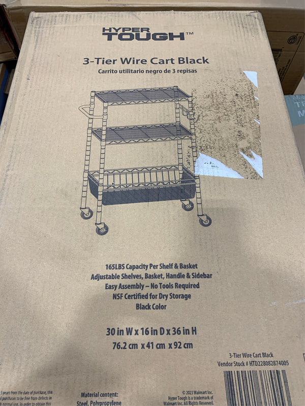 Hyper Tough 3-Tier New Multipurpose Rolling Cart for Adult, Black Color, 495lbs Load Capacity -L12-0573