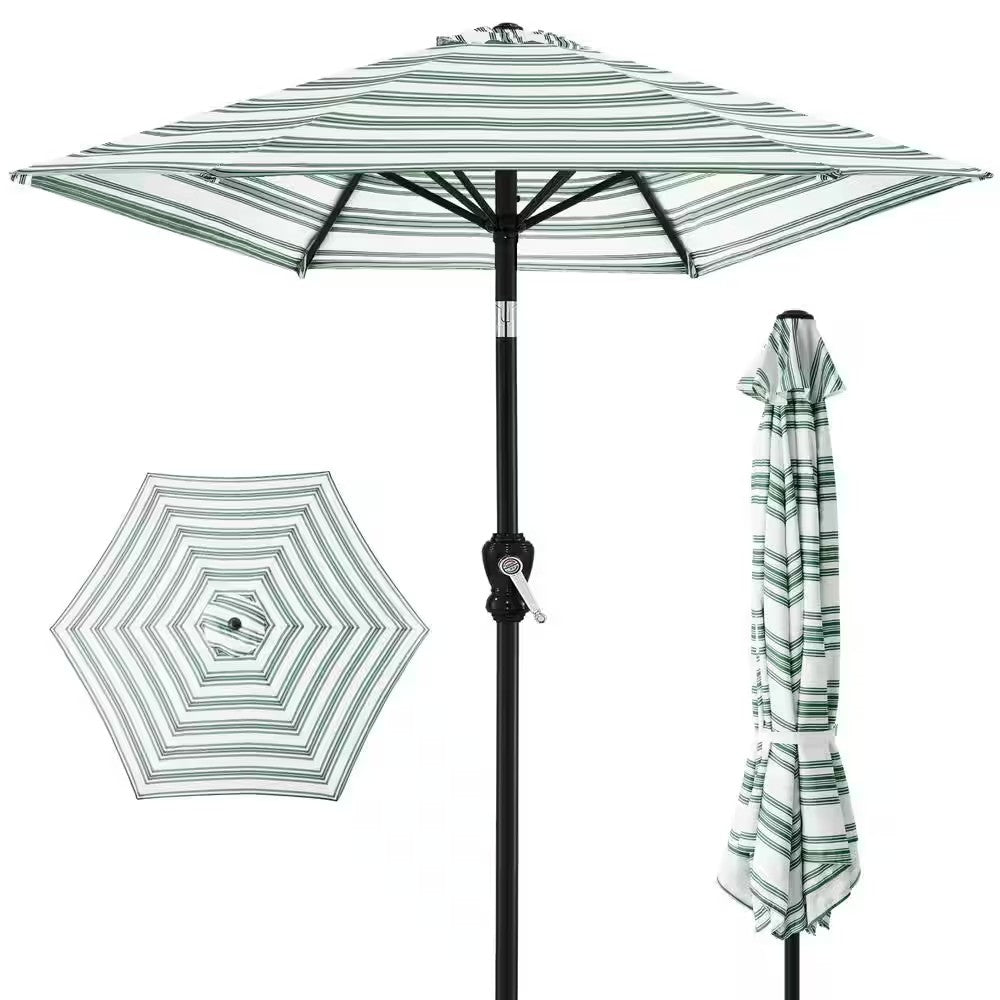10 ft. Steel Market Tilt and Crank Patio Umbrella in Green Stripe - K8 - 469