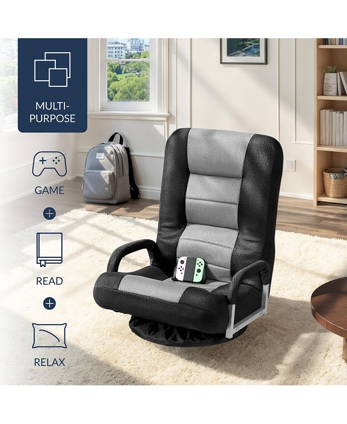 Best Choice Products 360-Degree Swivel Gaming Floor Chair w/ Armrest Handles, Foldable Adjustable Back - Gray -H3-1948
