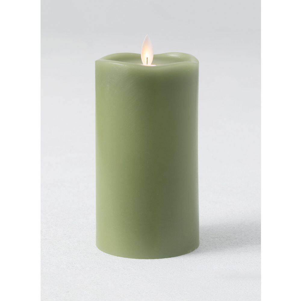 8 in. Green Wave Top Smooth LED Pillar Candle -K9-0110