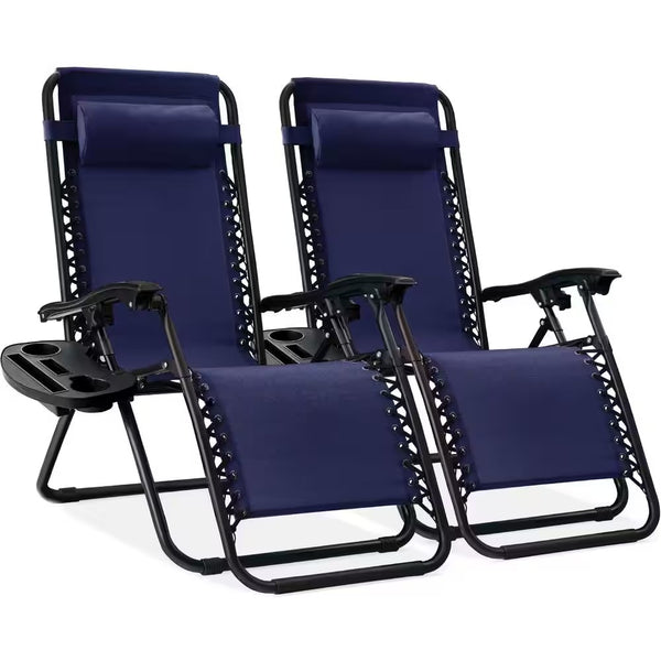 Blue Metal Zero Gravity Reclining Lawn Chair with Cup Holders (2-Pack) M107