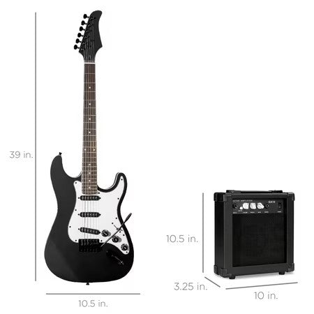 Best Choice Products 39in Full Size Beginner Electric Guitar Kit with Case, Strap, Amp, Whammy Bar - Jet Black -G3-1952