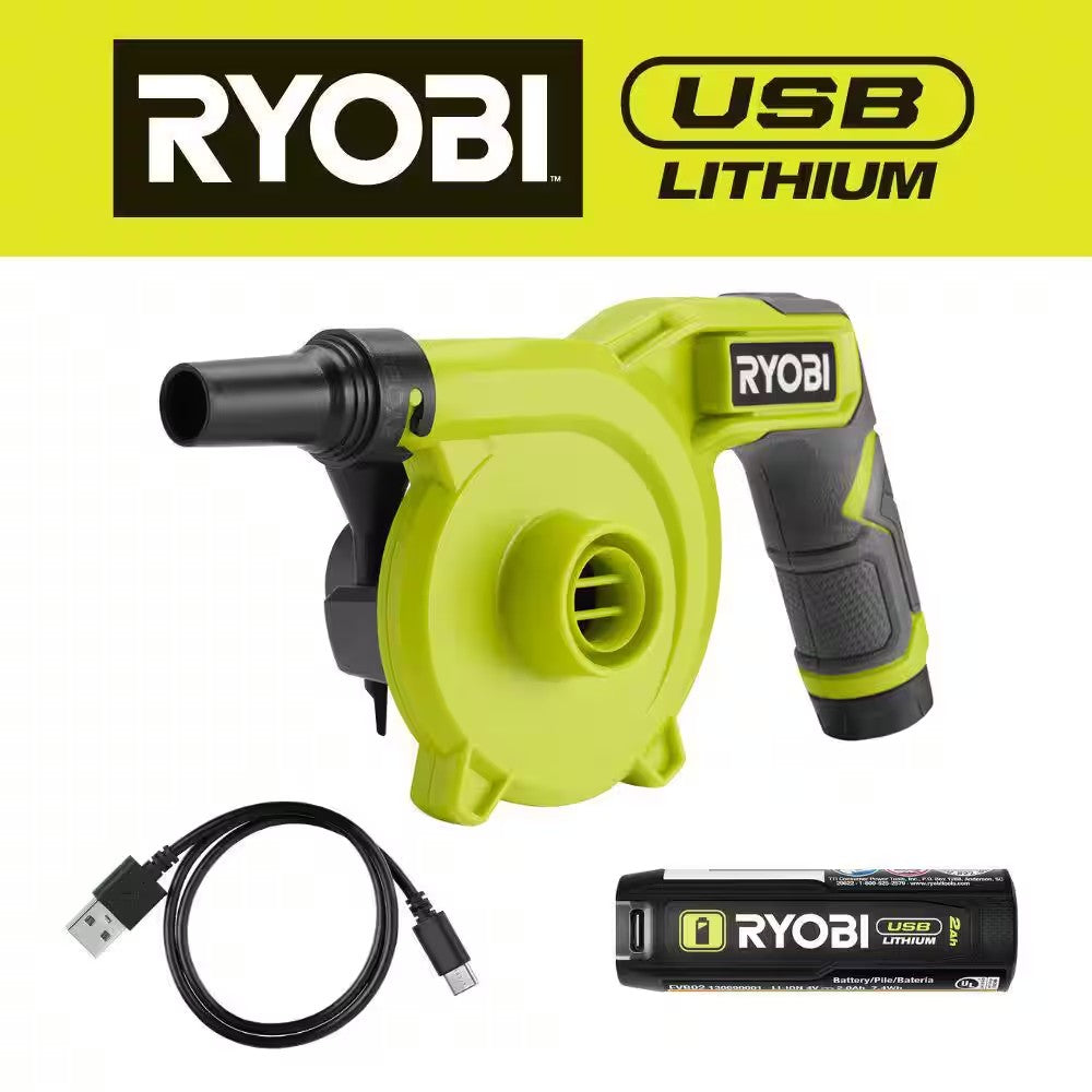 RYOBI USB Lithium Cordless High Volume Inflator Kit with USB Lithium 2.0 Ah Battery and Charging Cable - 1054