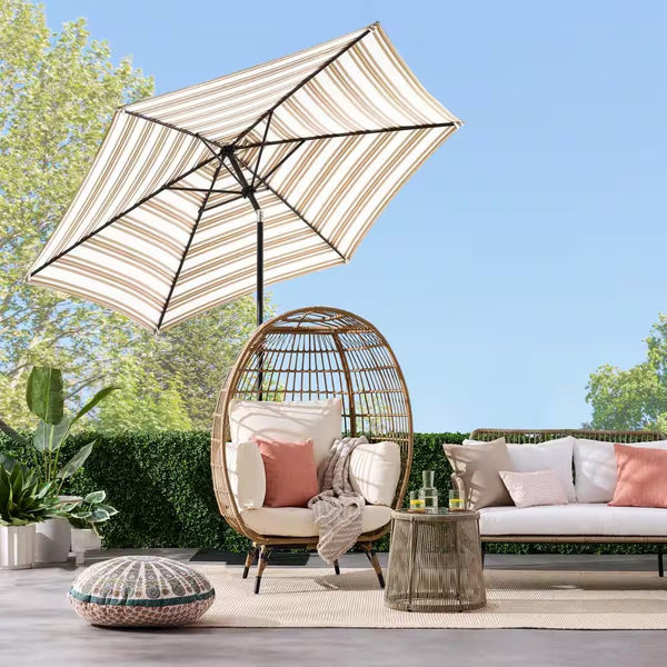 10 ft. Steel Market Tilt and Crank Patio Umbrella in Tan Stripe -F4-1979